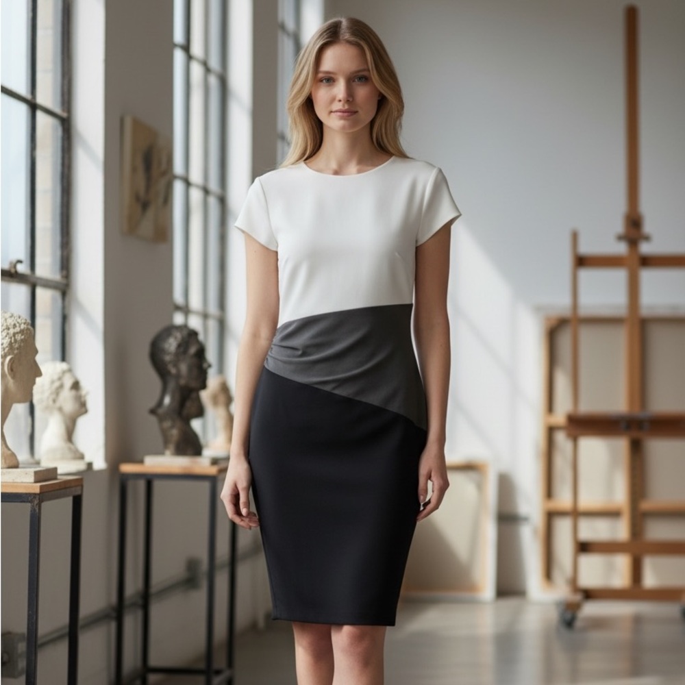 Ralph Lauren Black, Gray & Cream Colorblock Pencil Skirt